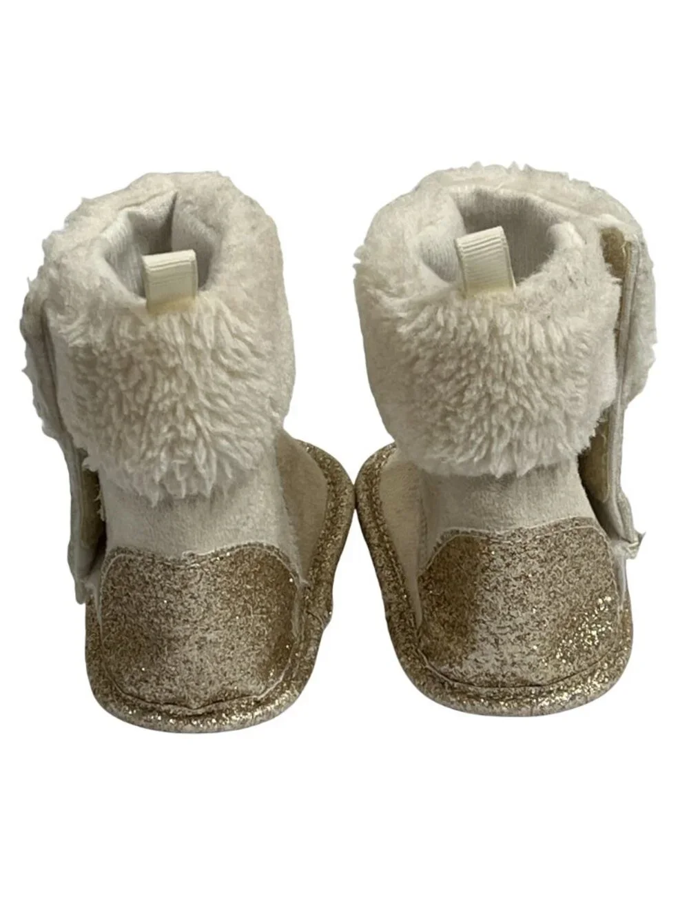 Bebe Baby Girls Boots Size 2 Cream Faux Suede Faux Fur Gold Winter Booties